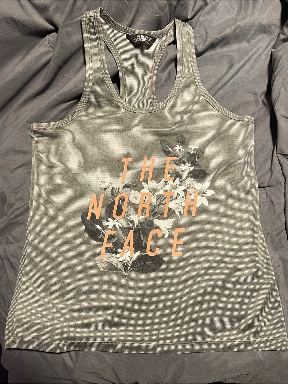 The North Face Women's Grey Tank Top with Peach Logo & Floral Print